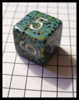 Dice : Dice - 6D - Teal With Balck and Yellow Speckles and White Painted Numerals